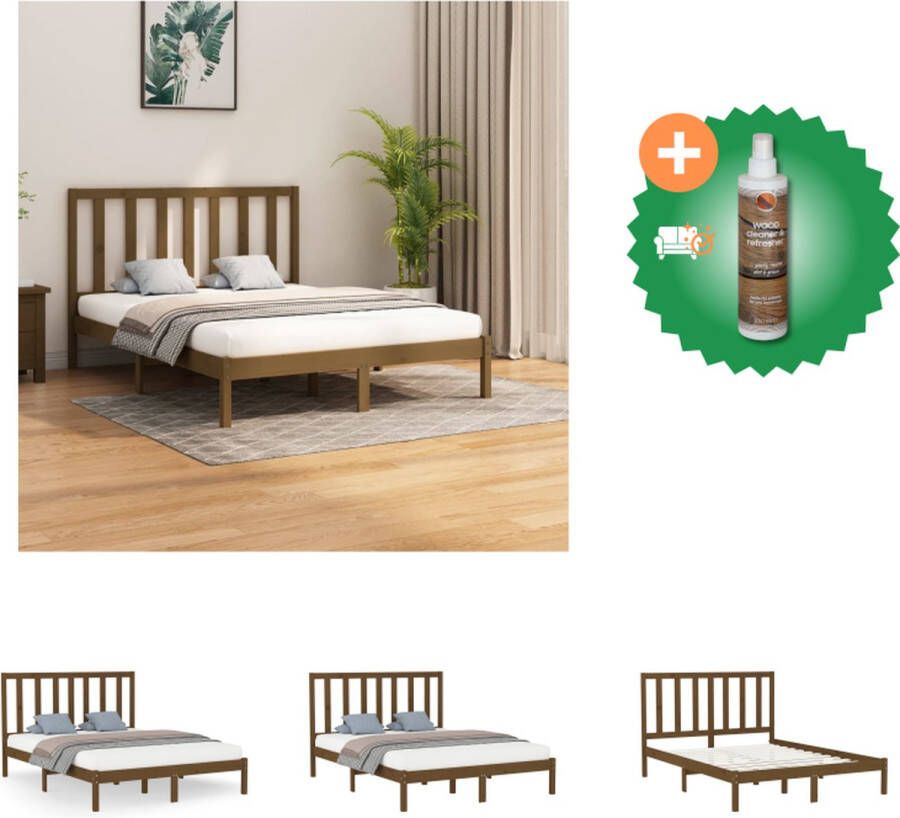 VidaXL Houten Bedframe Tijdloos Ontwerp Bed Afmeting- 205.5 x 146 x 100 cm Ken- Honingbruin Bed Inclusief Houtreiniger en verfrisser