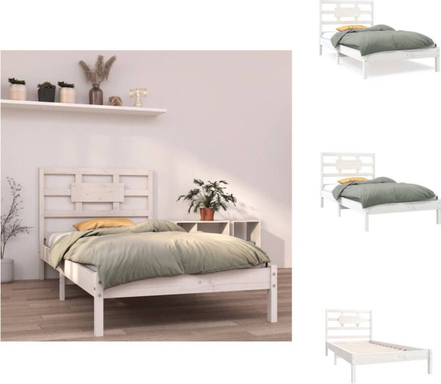 VidaXL Bedframe Bedframes Bed Bedbodem Bedframe zonder matras massief grenenhout wit 90x200 cm - Foto 9