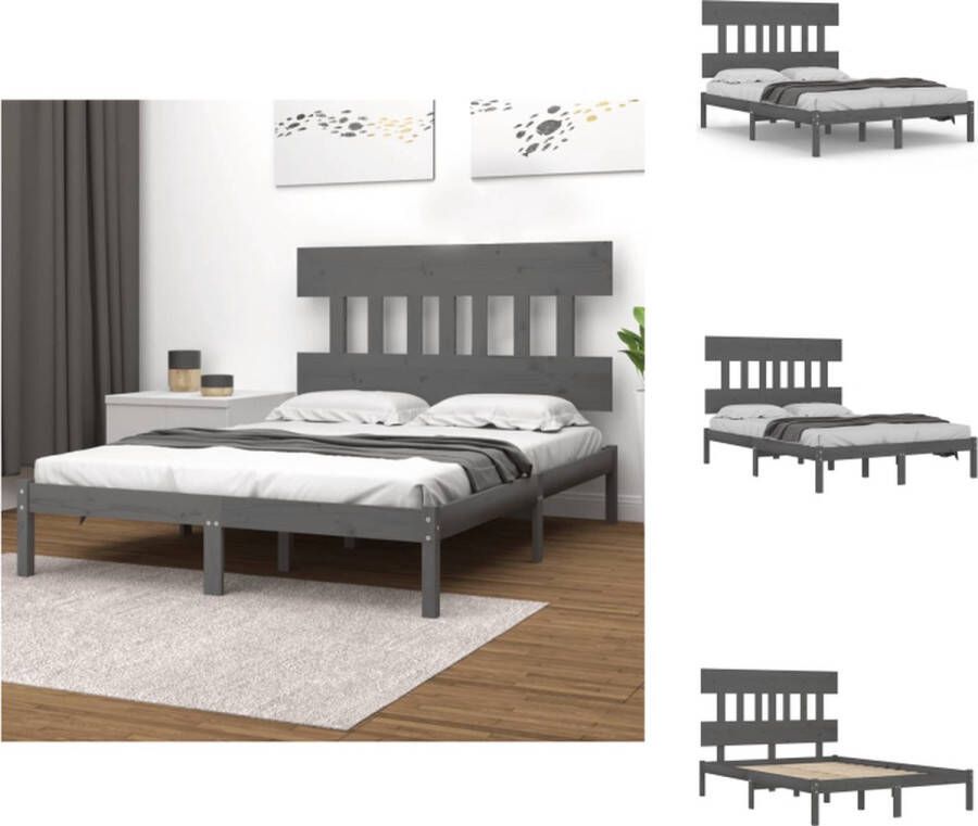 VidaXL Houten Bedframe Tijdloos Ontwerp Bedden Afmeting- 205.5 x 165.5 x 31 cm Ken- Massief grenenhout Bed