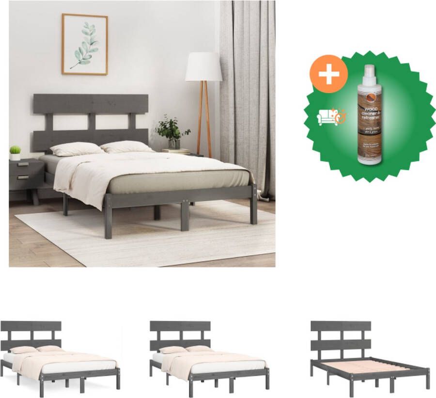 VidaXL Houten Bedframe Tijdloos Ontwerp Bedframe Afmeting- 195.5 x 145.5 x 31 cm Materiaal- Massief Grenenhout Kleur- Grijs Ken- Stevig en Stabiel Bed Inclusief Houtreiniger en verfrisser