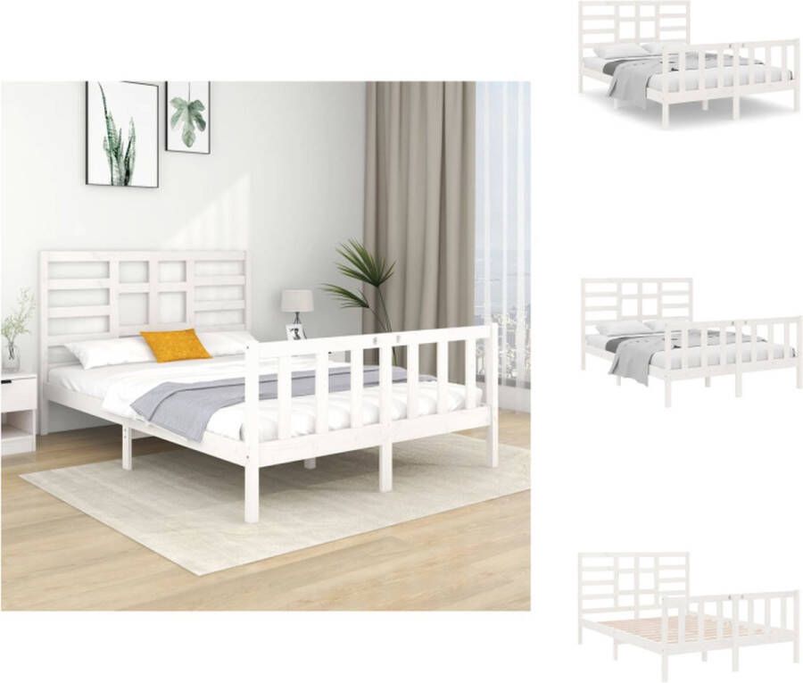 VidaXL Houten Bedframe Wit 195.5 x 126 x 104 cm Massief grenenhout Geschikt voor matras 120 x 190 cm Bed