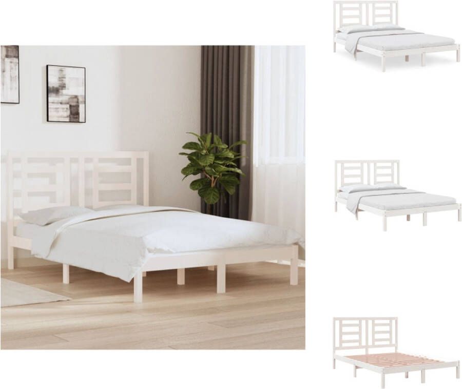 VidaXL Houten bedframe Wit 195.5 x 140.5 x 31 cm Massief grenenhout Bed