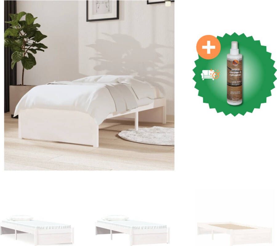 VidaXL Houten Bedframe Wit 195.5 x 80.5 x 31 cm Massief Grenenhout Geschikt voor 75 x 190 cm Matras Bed Inclusief Houtreiniger en verfrisser