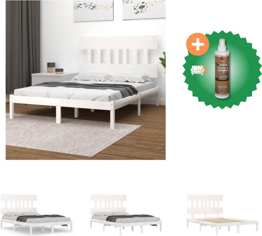 VidaXL Houten Bedframe Wit 205.5 x 145.5 x 31 cm Massief grenenhout Bed Inclusief Houtreiniger en verfrisser