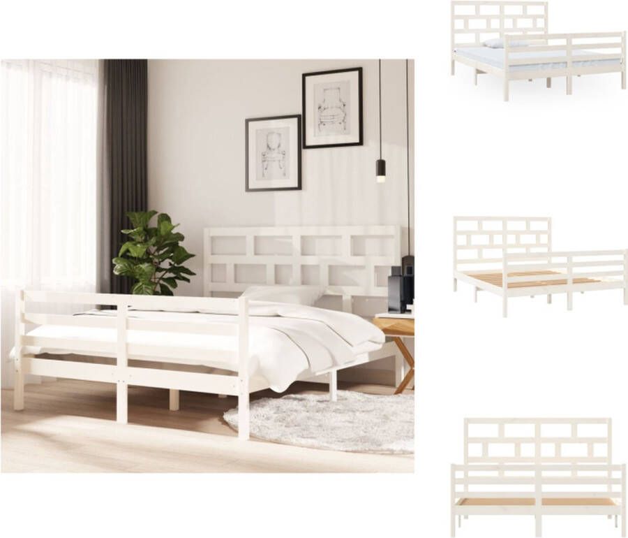VidaXL Houten Bedframe Wit 205.5 x 156 x 100 cm Massief grenenhout Inclusief hoofdeind en voeteneind Bed