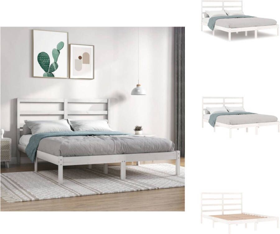 VidaXL Houten Bedframe Wit 205.5 x 166 x 100 cm Massief grenenhout Multiplex lattenbodem Bed