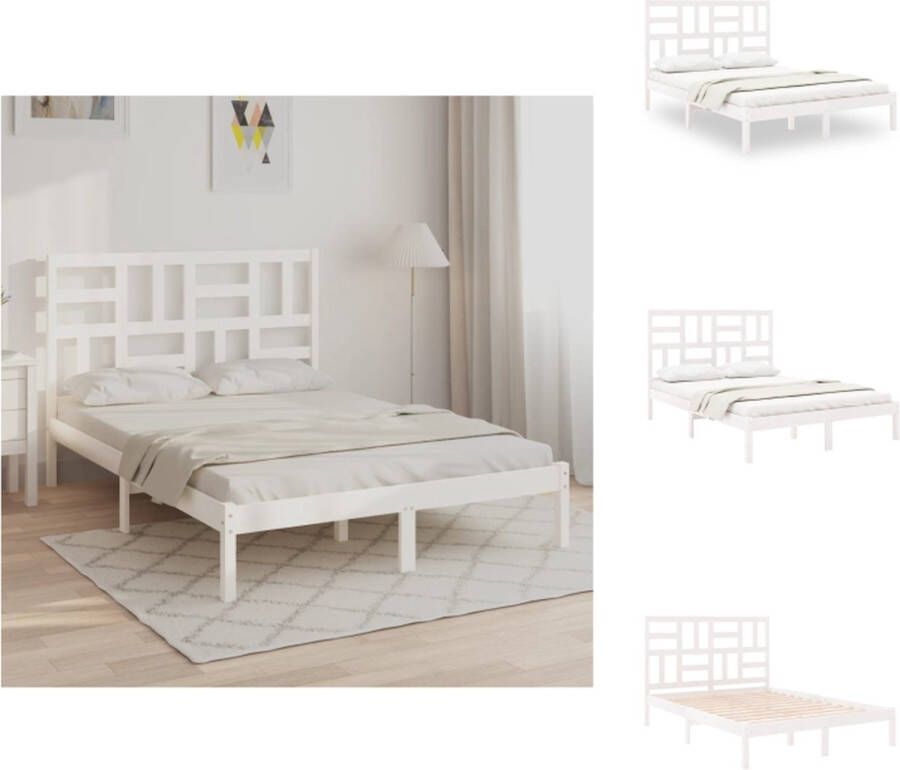 VidaXL Houten Bedframe Wit 205.5 x 166 x 104 cm Massief grenenhout Multiplex lattenbodem Bed