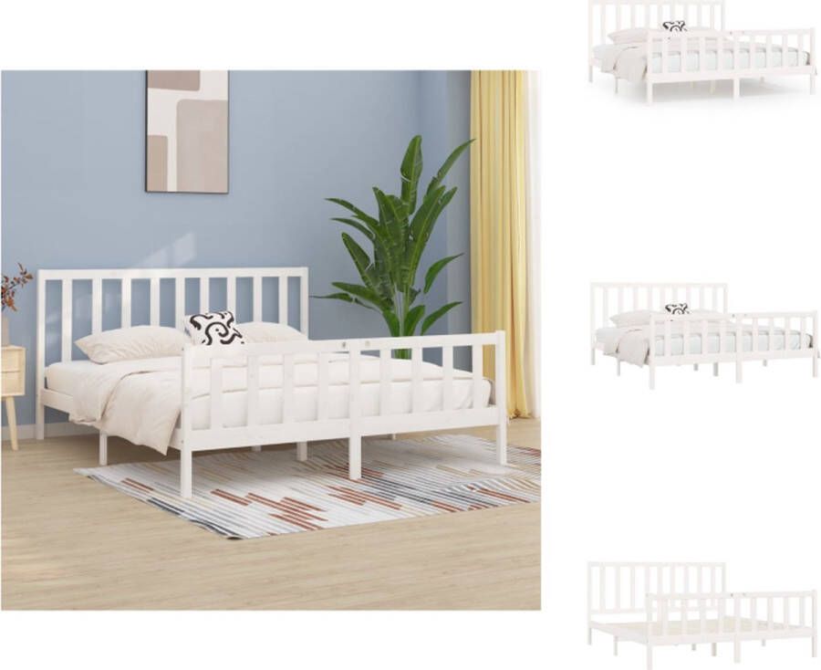 VidaXL Houten bedframe Wit 205.5 x 186 x 100 cm Massief grenenhout Bed