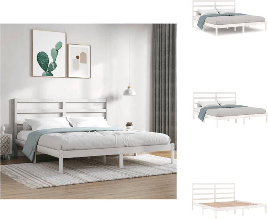VidaXL Houten Bedframe Wit 205.5 x 186 x 100 cm Massief grenenhout Geschikt voor 180 x 200 cm matras Bed