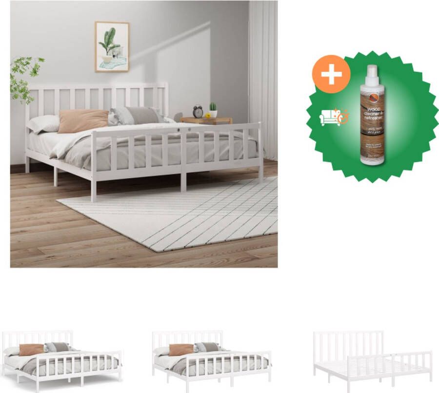 VidaXL Houten Bedframe Wit 205.5 x 186 x 69.5 cm Massief grenenhout Bed Inclusief Houtreiniger en verfrisser