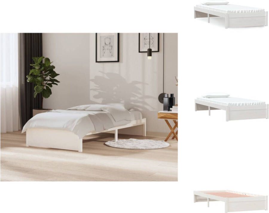 VidaXL Houten Bedframe Wit 205.5 x 95.5 x 31 cm Massief Grenenhout Geschikt voor Matras 90 x 200 cm Stabiel en Stevig Bed