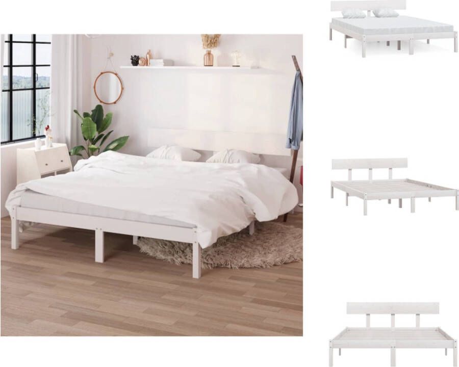 VidaXL Houten Bedframe Wit 206.5 x 165.5 x 70 cm Geschikt voor 160x200 cm Matras Massief Grenenhout Bed
