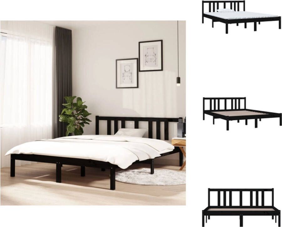 VidaXL Houten Bedframe Zwart 140 x 190 cm Massief Grenenhout Bed