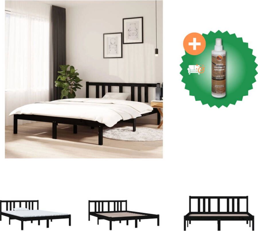 VidaXL Houten Bedframe Zwart 140 x 190 cm Massief Grenenhout Bed Inclusief Houtreiniger en verfrisser