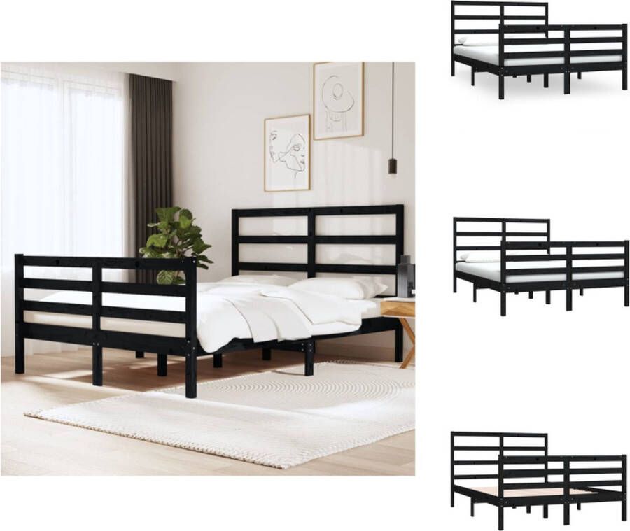 VidaXL Houten Bedframe Zwart 195.5 x 145.5 x 100 cm Grenenhout Geschikt voor matras van 140 x 190 cm Montage vereist Bed