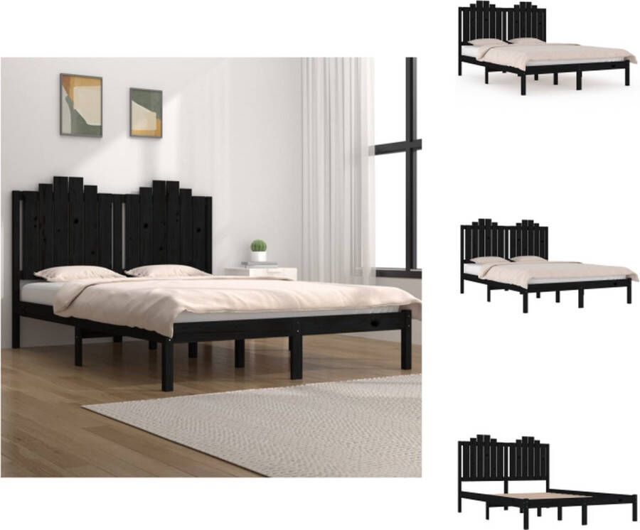 VidaXL Houten Bedframe Zwart 195.5 x 145.5 x 110 cm Massief Grenenhout Geschikt voor matrassen van 140 x 190 cm Montage vereist Bed - Foto 2