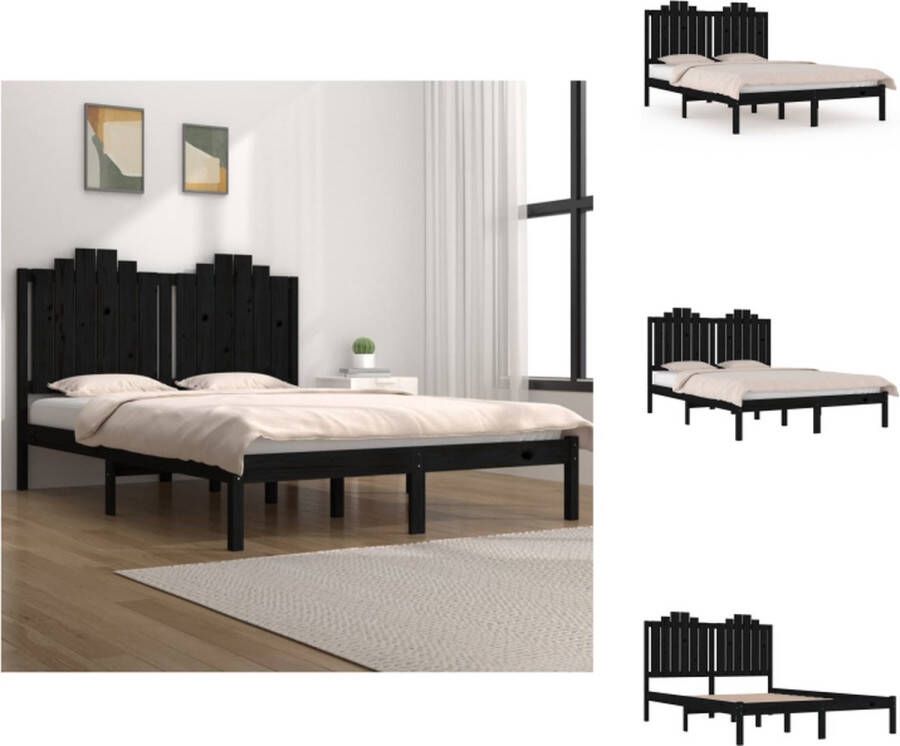 VidaXL Houten Bedframe Zwart 195.5 x 145.5 x 110 cm Massief Grenenhout Geschikt voor matrassen van 140 x 190 cm Montage vereist Bed