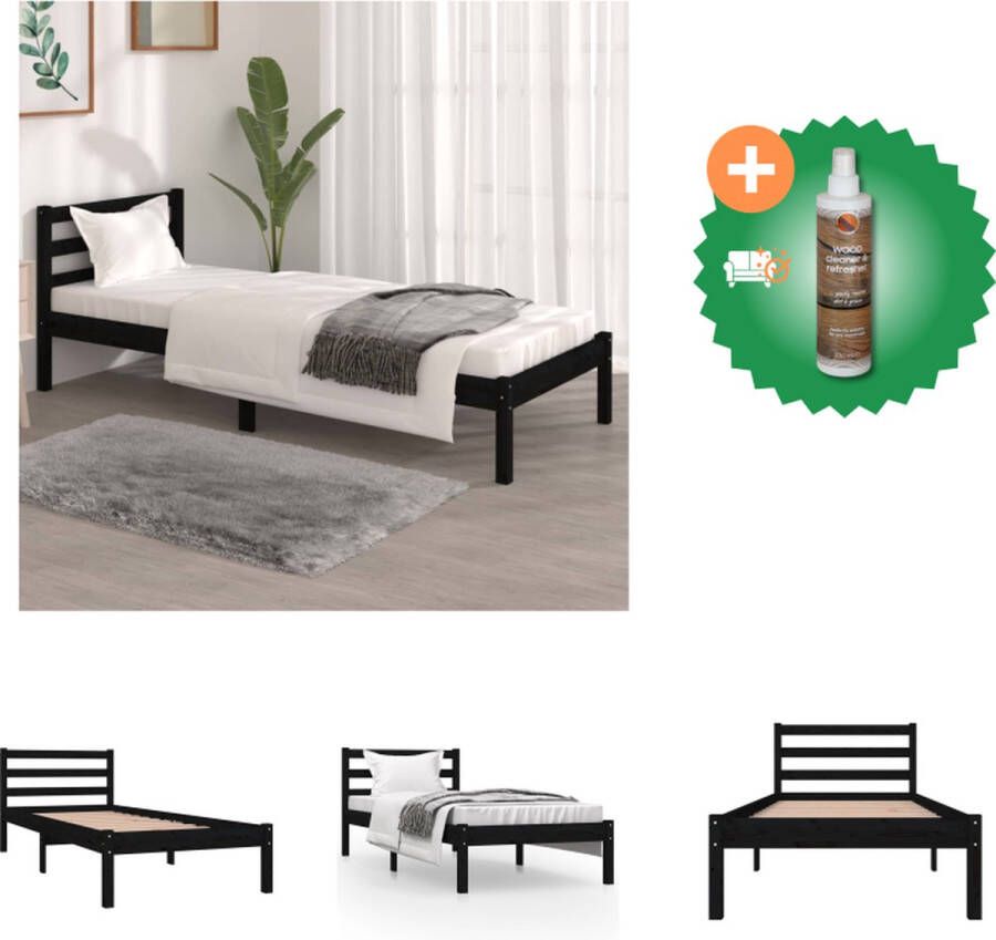 VidaXL Houten Bedframe Zwart 195.5 x 80.5 x 69.5 cm Massief Grenenhout Stevig Lattenbodem Bed Inclusief Houtreiniger en verfrisser