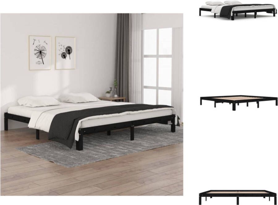 VidaXL Houten Bedframe Zwart 203.5 x 203.5 x 30 cm Massief grenenhout Multiplex lattenbodem Bed