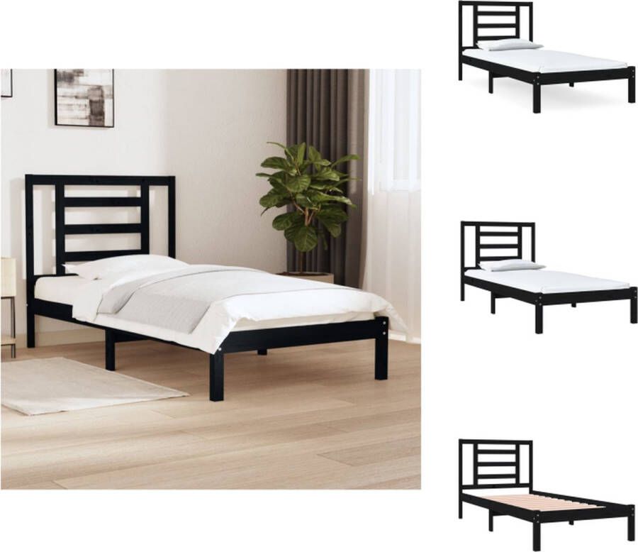 VidaXL Houten bedframe Zwart 205.5 x 105.5 x 31 cm Massief grenenhout Bed