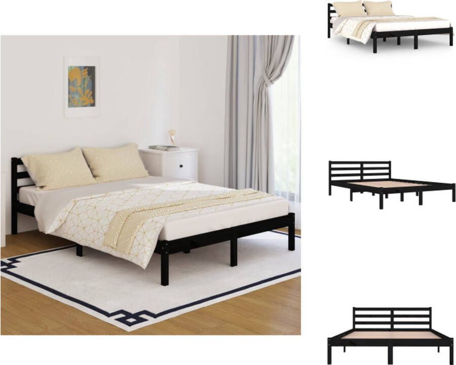 VidaXL Houten Bedframe Zwart 205.5 x 145.5 x 69.5 cm Massief grenenhout Bed