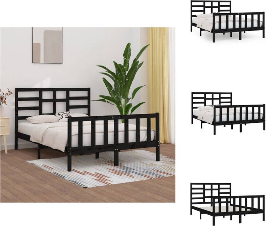 VidaXL houten bedframe zwart 205.5 x 146 x 104 cm massief grenenhout Bed