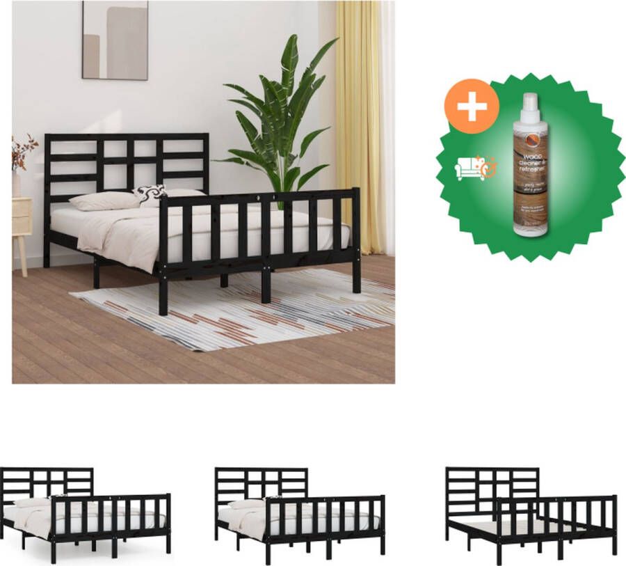 VidaXL houten bedframe zwart 205.5 x 146 x 104 cm massief grenenhout Bed Inclusief Houtreiniger en verfrisser