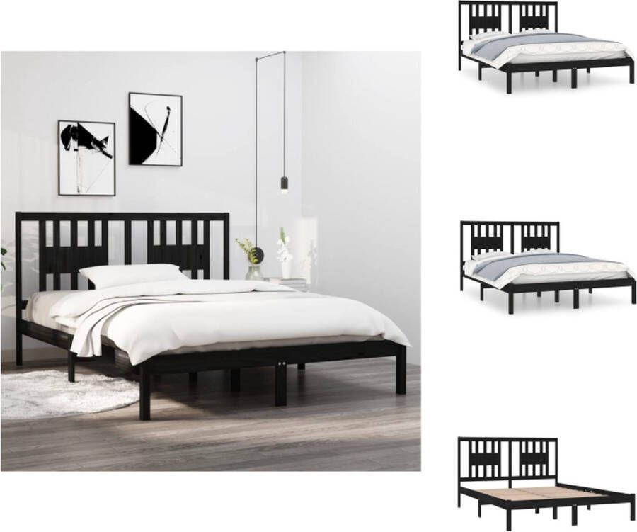 VidaXL Houten Bedframe Zwart 205.5 x 166 x 100 cm Massief grenenhout Geschikt voor 160 x 200 cm matras Bed