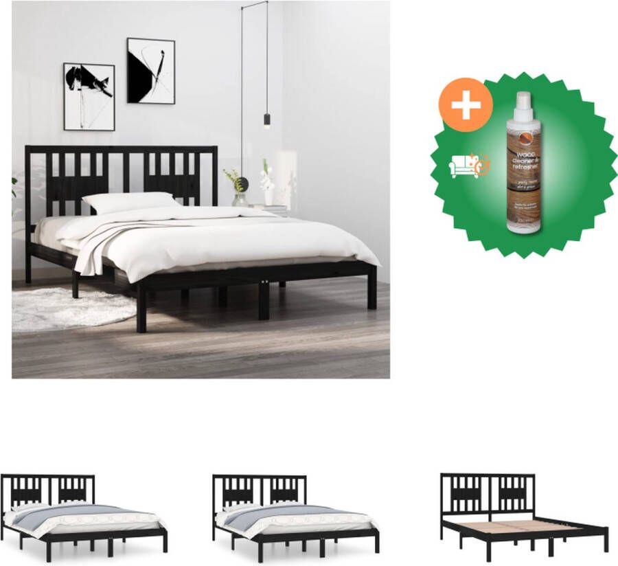 VidaXL Houten Bedframe Zwart 205.5 x 166 x 100 cm Massief grenenhout Geschikt voor 160 x 200 cm matras Bed Inclusief Houtreiniger en verfrisser