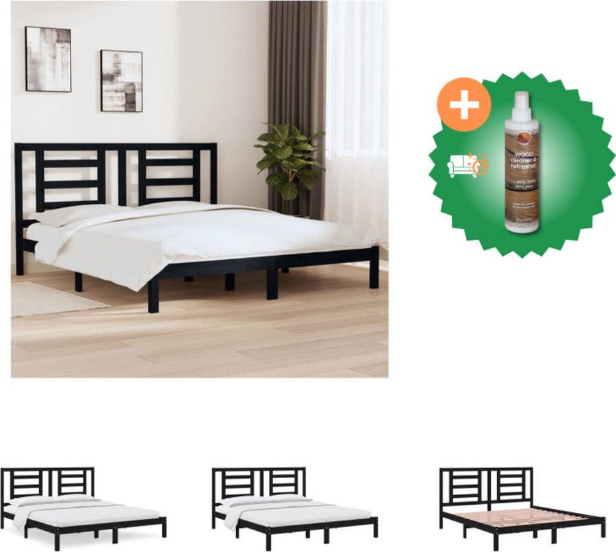 VidaXL Houten Bedframe Zwart 205.5 x 185.5 x 31 cm Massief grenenhout Bed Inclusief Houtreiniger en verfrisser