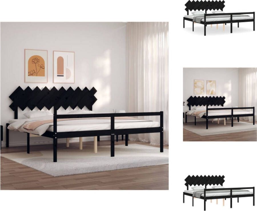 VidaXL Houten Bedframe Zwart 205.5 x 205.5 x 80.5 cm Massief grenenhout Multiplex lattenbodem Geschikte matras- 200 x 200 cm (B x L) Montage vereist Bed