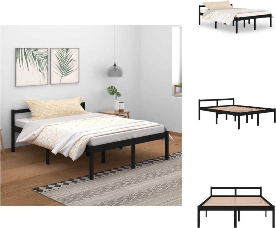 VidaXL Bedframe Bedframes Seniorenbed Bed Bedframe massief grenenhout zwart 150x200 cm 5FT king - Foto 2