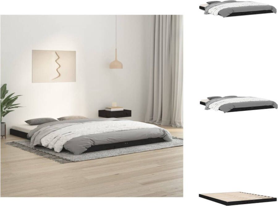 VidaXL Houten Bedframe Zwarte kleur Massief grenenhout 203.5 x 154 x 9 cm (L x B x H) Geschikt voor 150 x 200 cm matras (5FT King Size) Bed