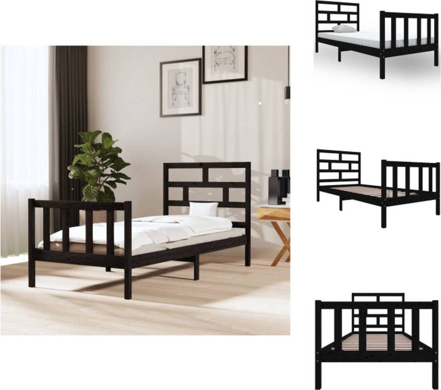 VidaXL Houten Bedframe Zwarte Massief Grenen 205.5 x 105.5 x 69.5 cm Klassiek Hoofdeinde Geschikt voor 100 x 200 cm Matras Montage Vereist Bed - Foto 2
