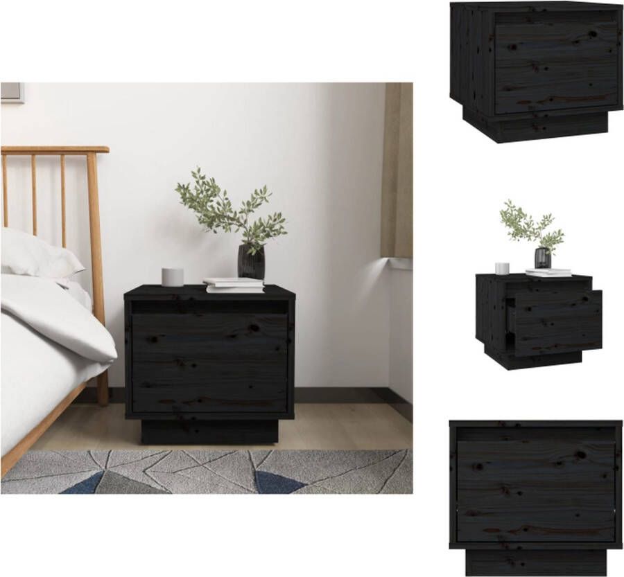 VidaXL Nachtkastje Nachtkastjes Bedtafeltje Bedkastje Nachtkastje 35x34x32 cm massief grenenhout zwart - Foto 2