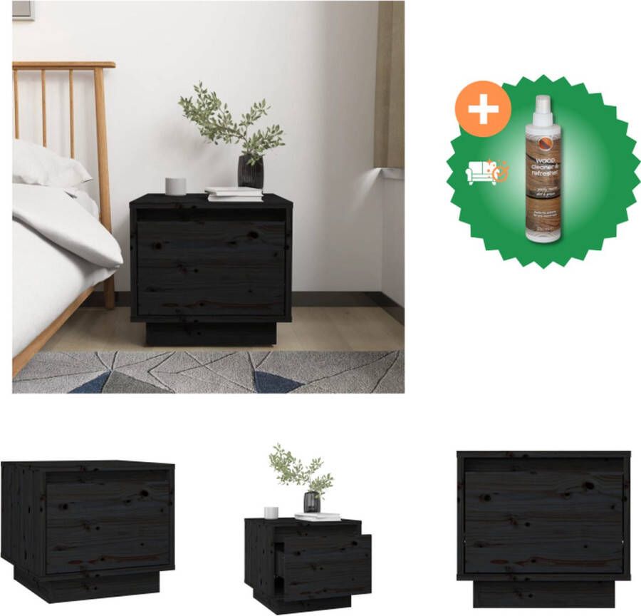 VidaXL Houten Bedkastje Grenenhout Zwart 35x34x32 cm Montage vereist Kast Inclusief Houtreiniger en verfrisser