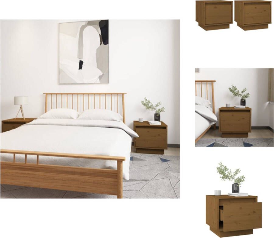 VidaXL Nachtkastje Nachtkastjes Bedtafeltje Bedkastje Nachtkastjes 2 st 35x34x32 cm massief grenenhout honingbruin - Foto 2