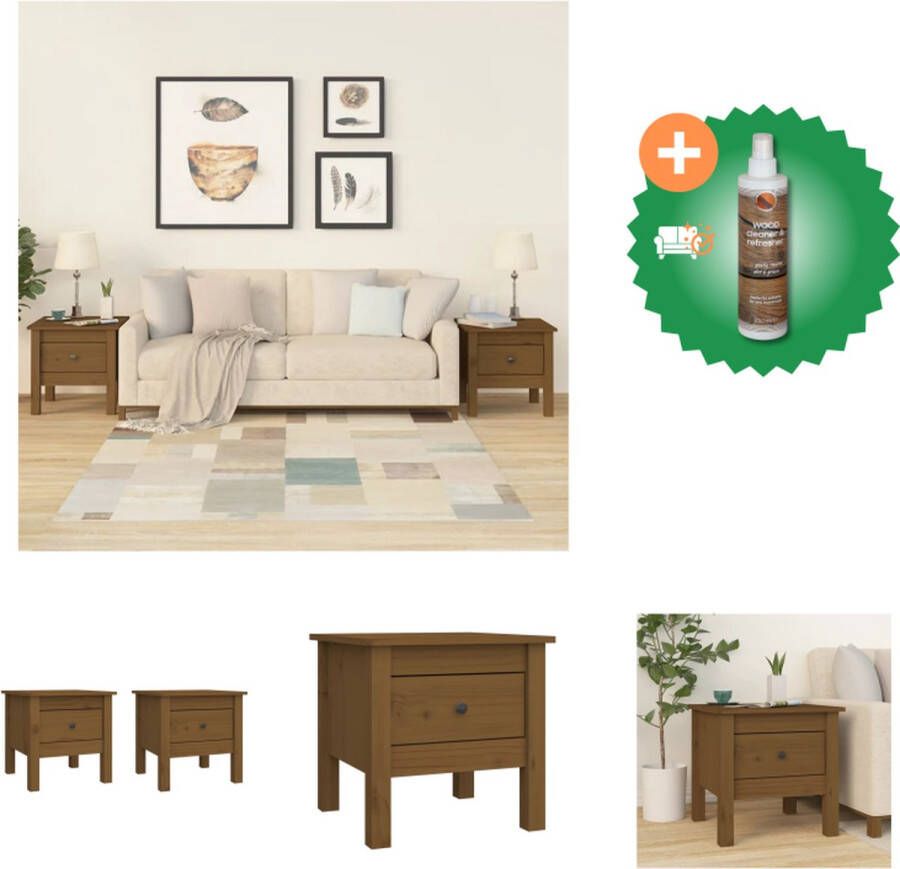 VidaXL Houten Bijzettafel Massief Grenenhout 40 x 40 x 39 cm Honingbruin Tafel Inclusief Houtreiniger en verfrisser