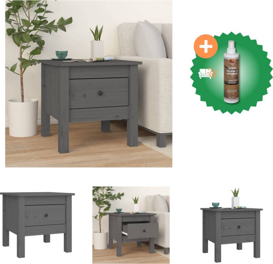 VidaXL Houten Bijzettafel Massief Grenenhout 40x40x39 cm Grijs Tafel Inclusief Houtreiniger en verfrisser
