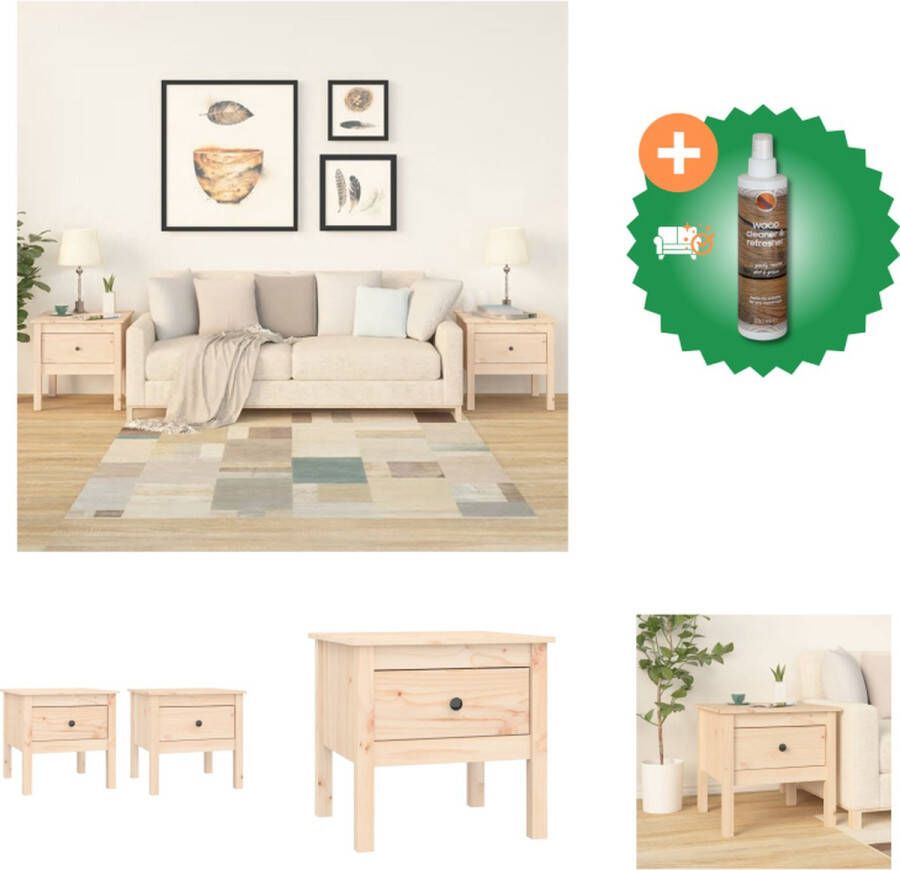 VidaXL Houten Bijzettafel Massief grenenhout 50 x 50 x 49 cm Met lade Tafel Inclusief Houtreiniger en verfrisser