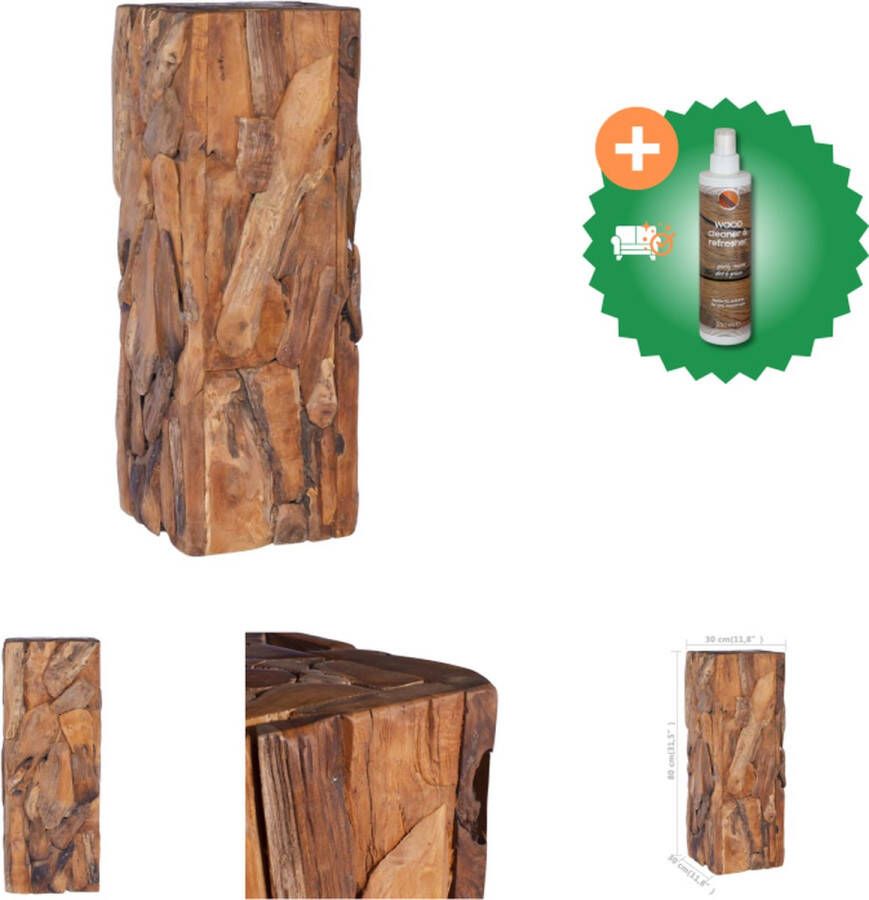 VidaXL Houten Bijzettafel Vintage Massief Teakhout 30 x 30 x 80 cm Handgemaakt Tafel Inclusief Houtreiniger en verfrisser