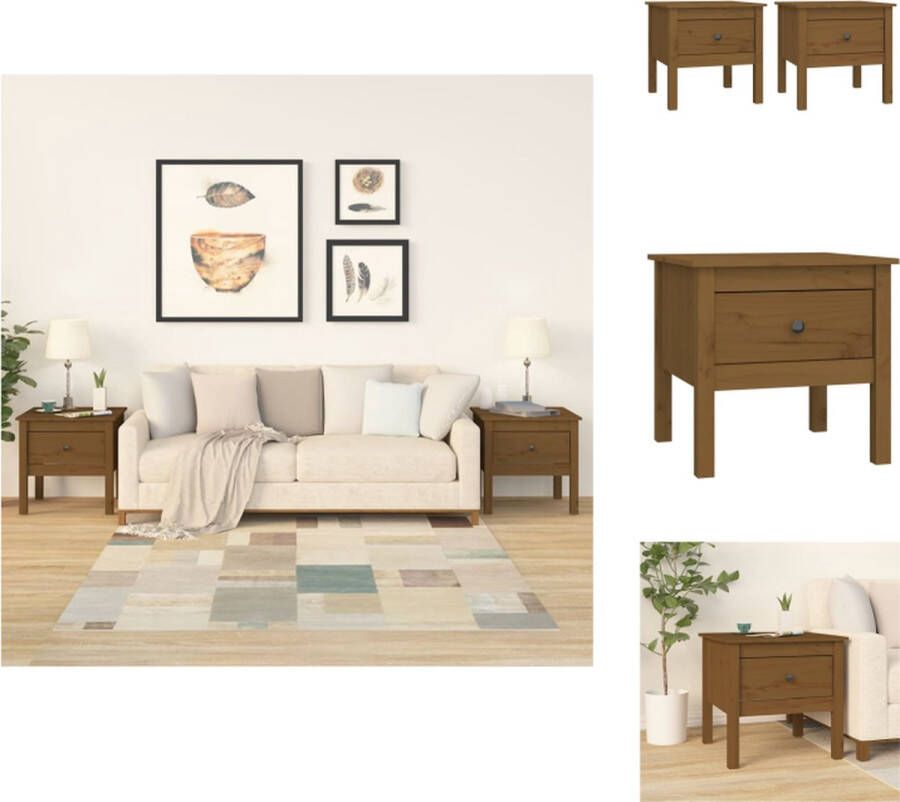 VidaXL Bijzettafel Bijzettafels Eindtafel Salontafel Bijzettafels 2 st 50x50x49 cm massief grenenhout honingbruin - Foto 2