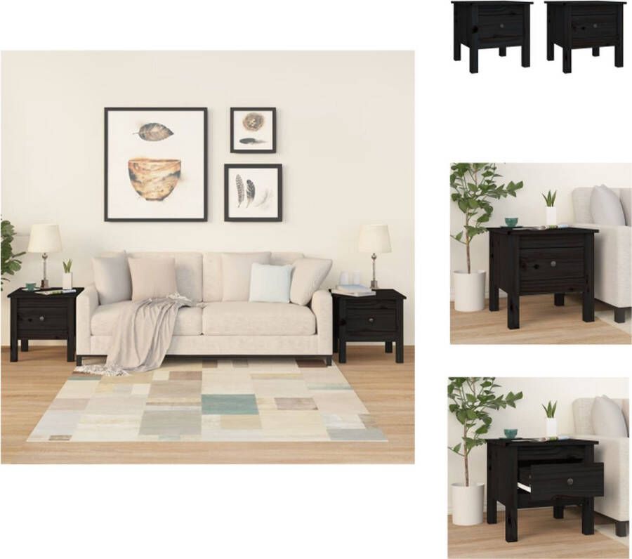 VidaXL Bijzettafel Bijzettafels Eindtafel Salontafel Bijzettafels 2 st 40x40x39 cm massief grenenhout zwart - Foto 2