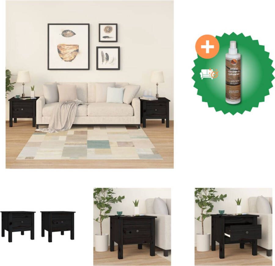 VidaXL Houten Bijzettafels Set van 2 40x40x39 cm Massief grenenhout Met lade Tafel Inclusief Houtreiniger en verfrisser