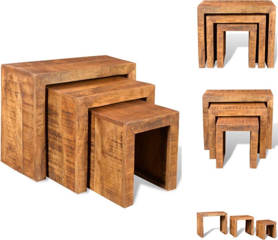 VidaXL Houten Tafel Houten Tafels Houten Bijzettafel Houten Bijzettafels 3-delige Tafeltjesset massief mangohout