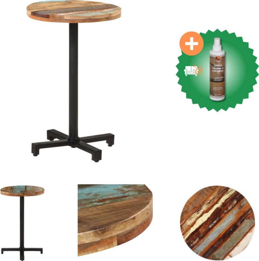 VidaXL Houten Bistrotafel Gerecycled hout Ø50 x 75 cm Zwarte ijzeren basis Tafel Inclusief Houtreiniger en verfrisser