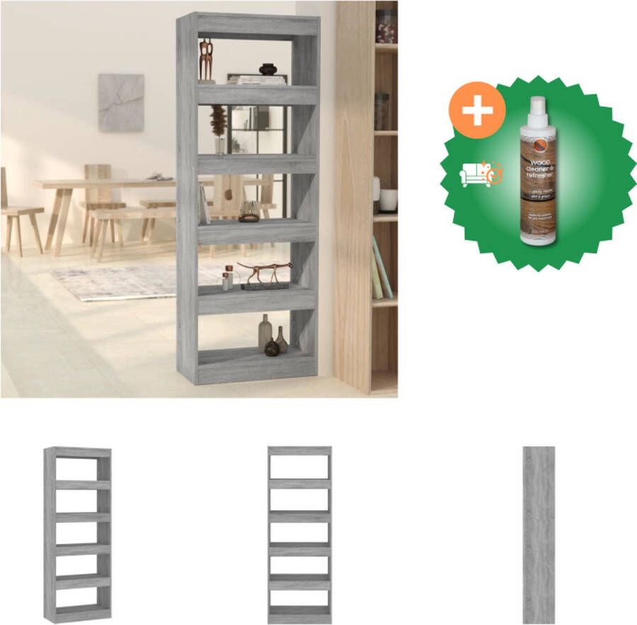 VidaXL Boekenkast kamerscherm 60x30x166 cm spaanplaat grijs sonoma Kast Inclusief Houtreiniger en verfrisser