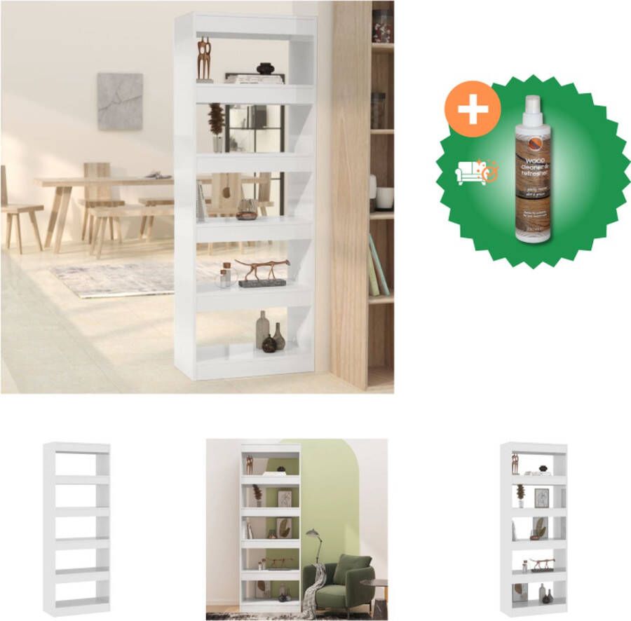 VidaXL Boekenkast kamerscherm 60x30x166 cm spaanplaat hoogglans wit Kast Inclusief Houtreiniger en verfrisser