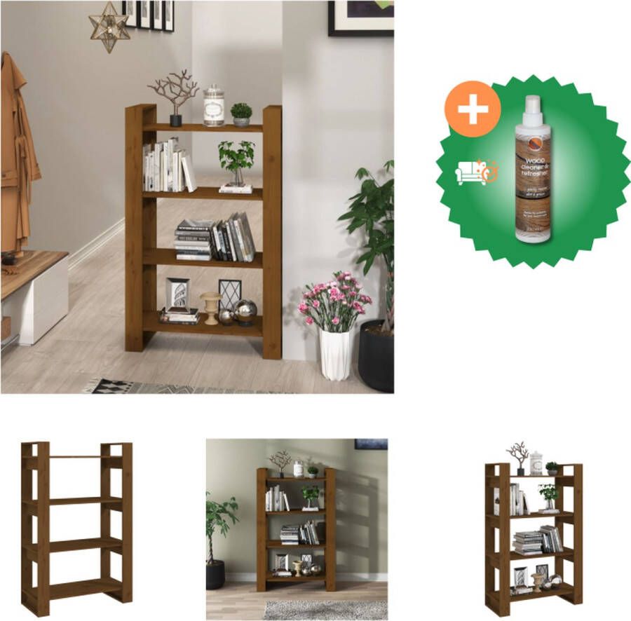 VidaXL Boekenkast kamerscherm 80x35x125 cm massief hout honingbruin Kast Inclusief Houtreiniger en verfrisser