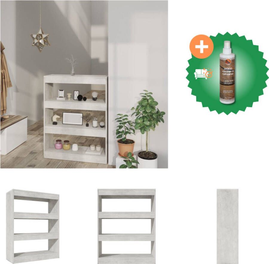 VidaXL Houten Boekenkast Betongrijs 80 x 30 x 103 cm Kamerscherm Montage vereist Kast Inclusief Houtreiniger en verfrisser